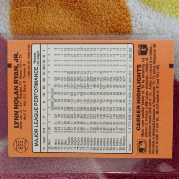 RARE! 1989 Donruss Nolan Ryan error card #659 - Picture 2 of 3